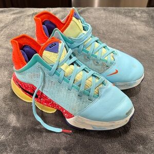 Nike Men Athletic Shoes Light Blue Orange Yellow Red Accents